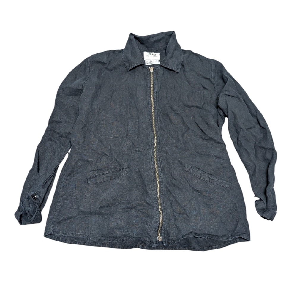FLAX by Jeanne Engelhart Linen Full Zip Shirt Jacket with Pockets Women's Small